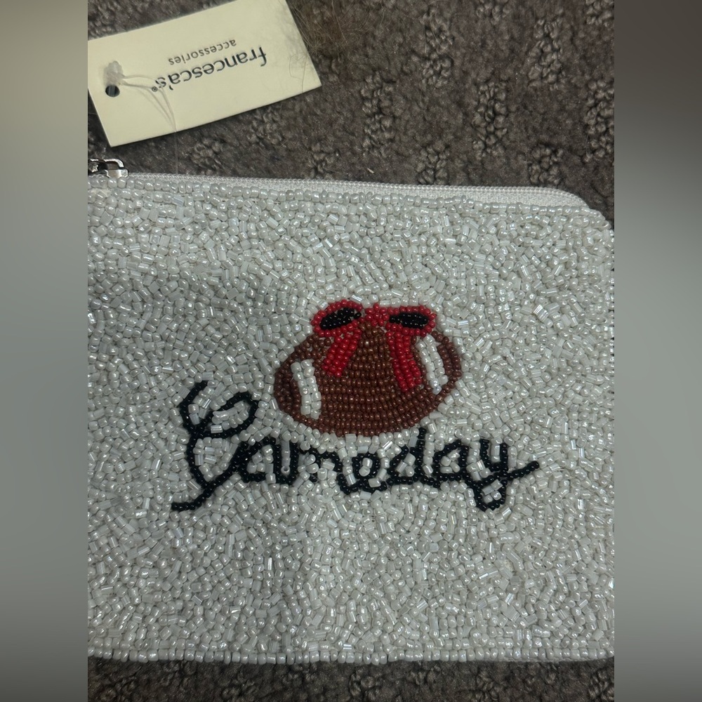 Francesca's Collections Beaded Gameday Pouch - White and Red